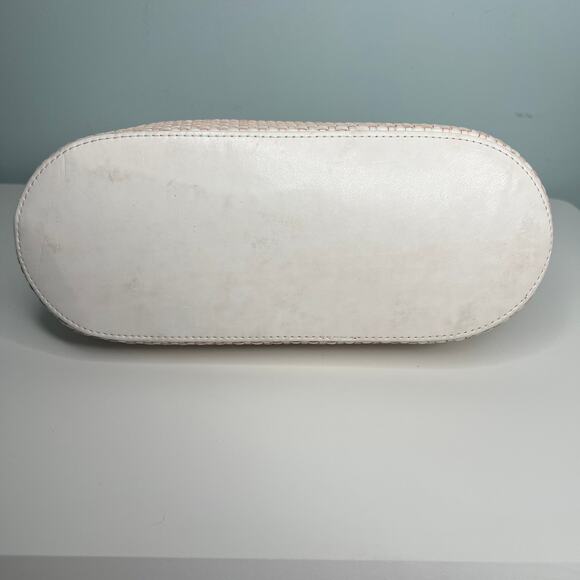 Cee Klein Purse Ivory Leather Basketweave Shoulder Bag Embossed Pink Roses - Picture 7 of 13